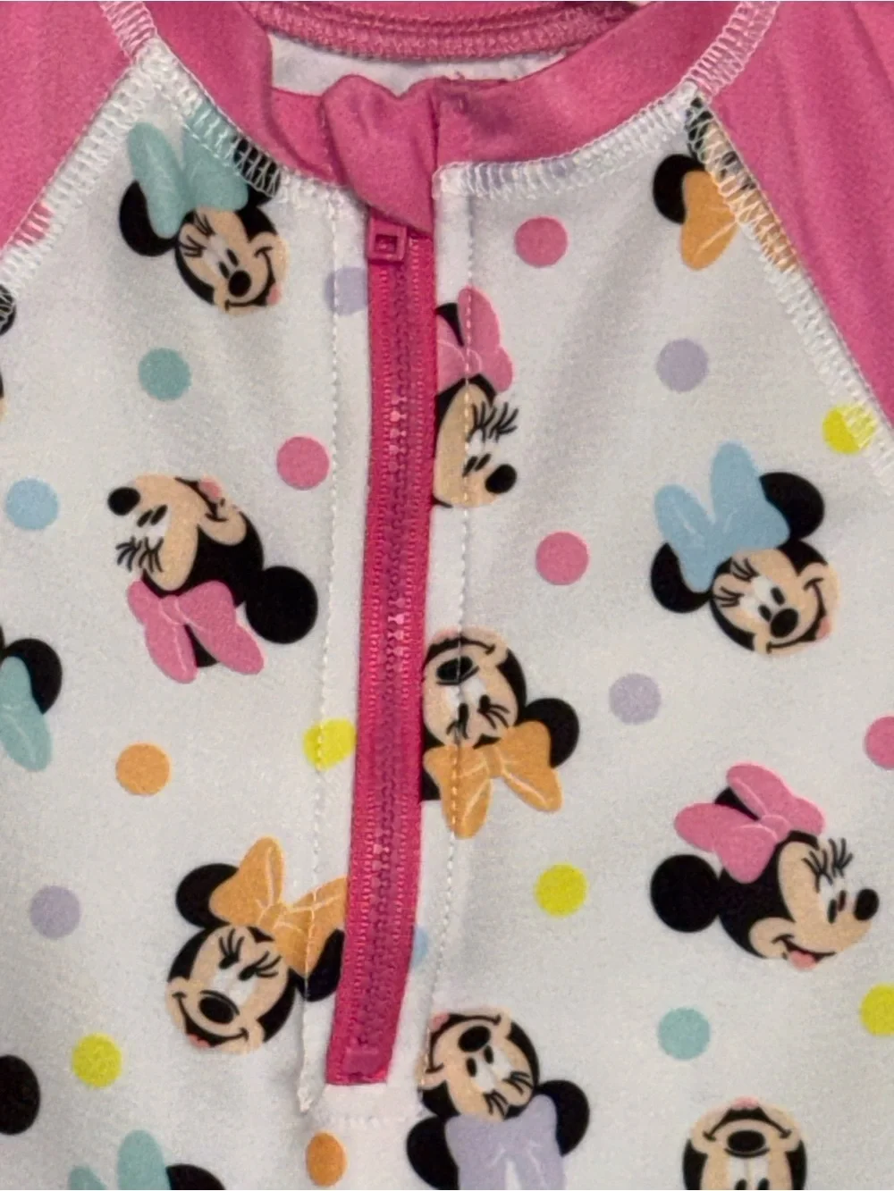 Disney Baby 12M Minnie Mouse Baby Girl’s One-Piece Half-Zip Rash Guard Swimsuit